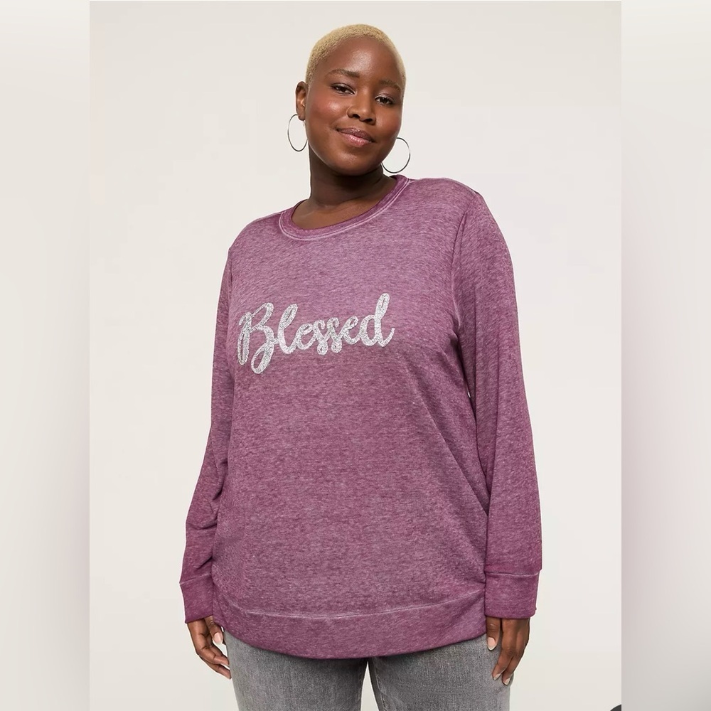 Lane Bryant Heathered Purple Embellished Blessed Graphic Sweatshirt 22/24